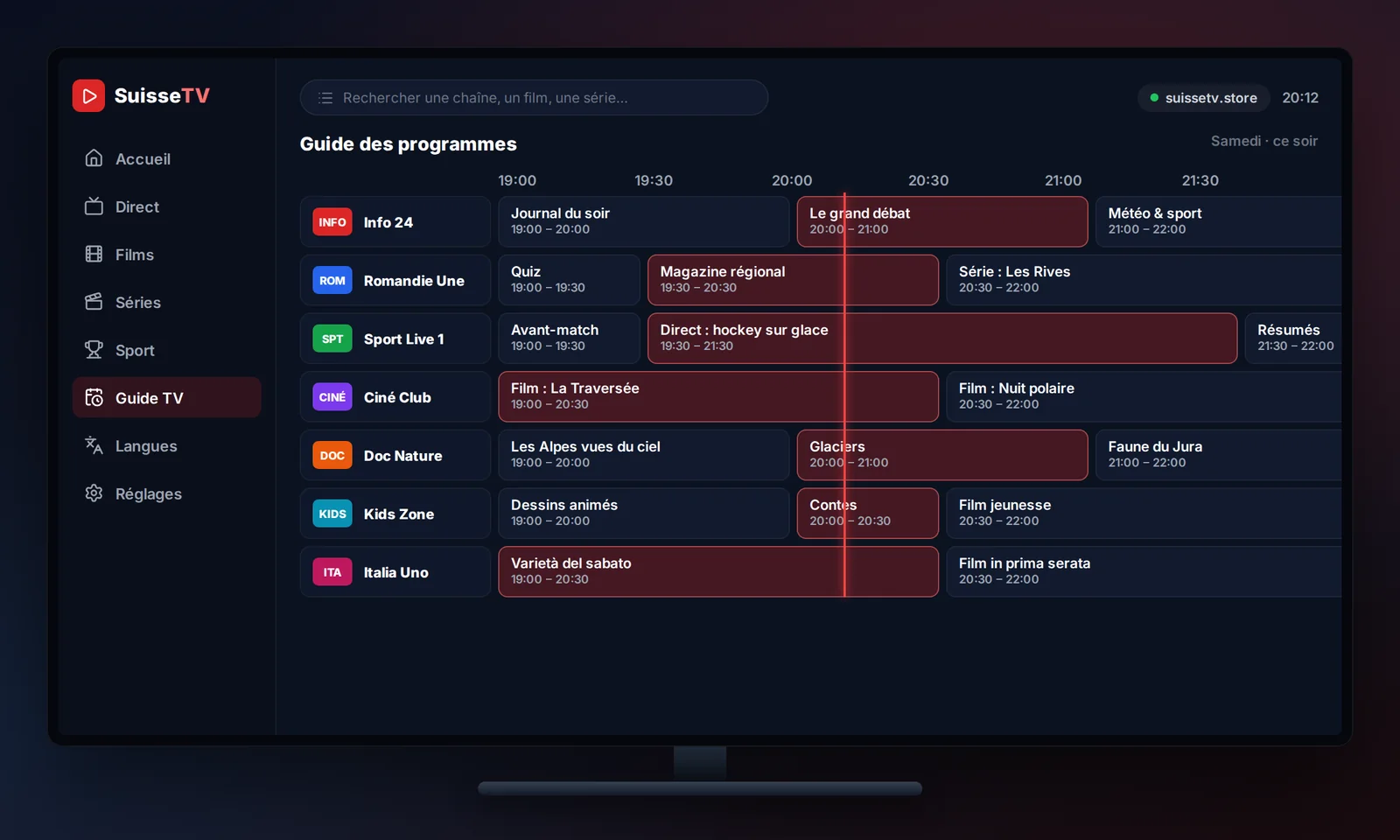 Chaînes IPTV Suisse dans le guide des programmes SuisseTV, soirée par soirée