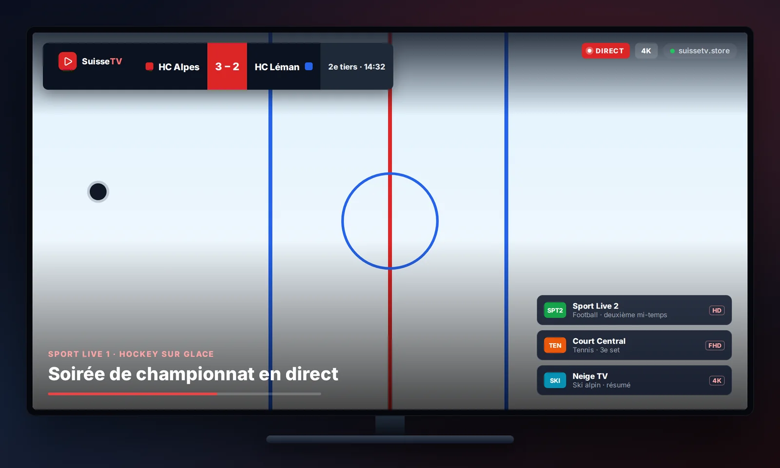 IPTV sport en Suisse : match de hockey en direct avec score et autres rencontres